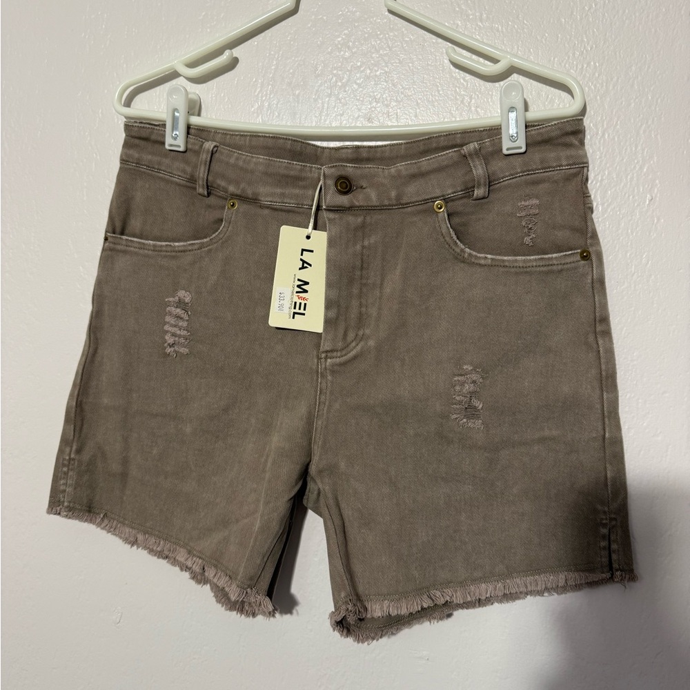LA MIEL Brown Distressed Jean Shorts